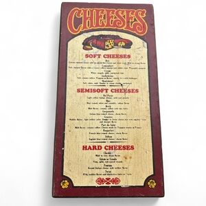 Vintage Cheese Guide Wooden Board 1970 Stars & Stripes Kitchen Decor 15x8 USA